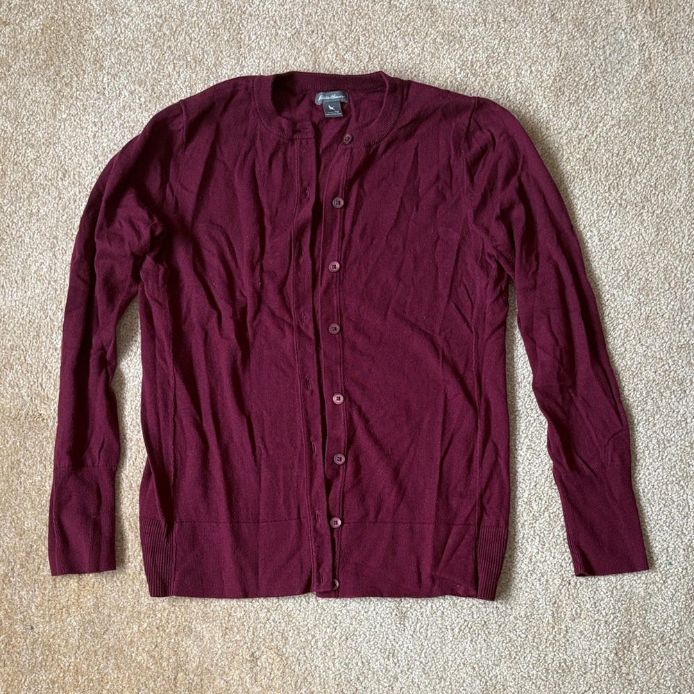 TALL Eddie Bauer Burgundy Button-Up Cardigan M Tall